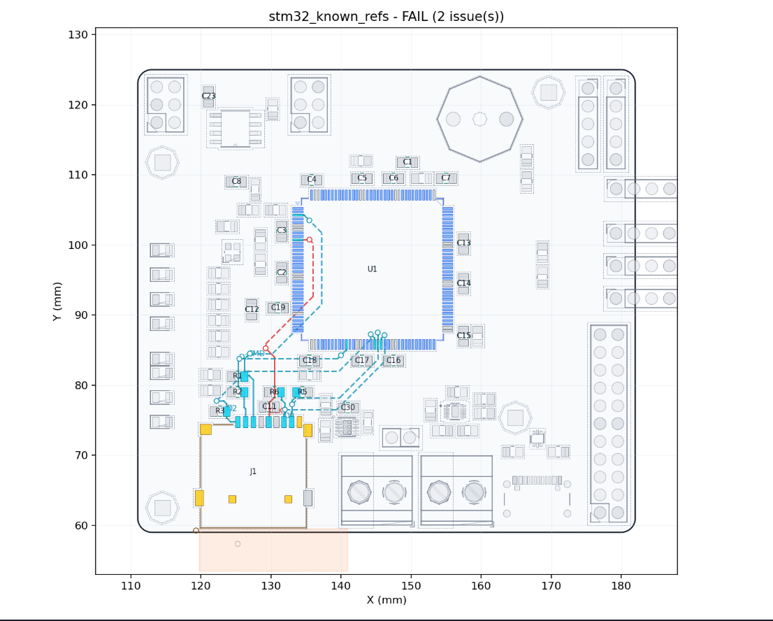 SDHC routing plot for the STM32 KiCad board