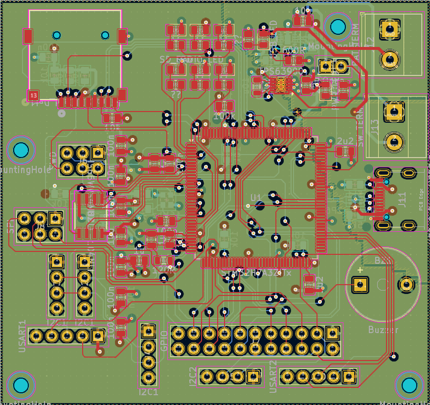 STM32 avionics board overview with components populated