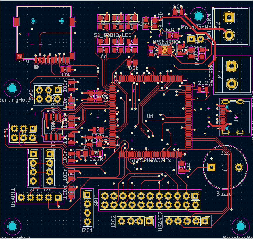 Front layer routing of STM32 avionics board